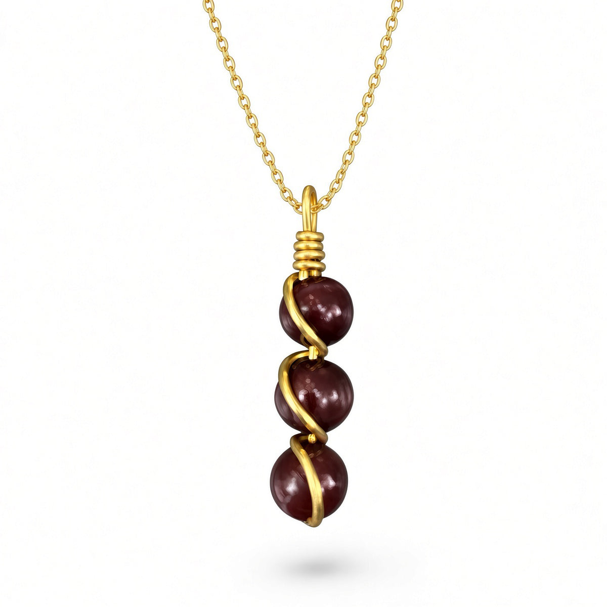 Handmade Wired Gemstone Jewellery Dangle Pendant Gold Metal Chain Necklace