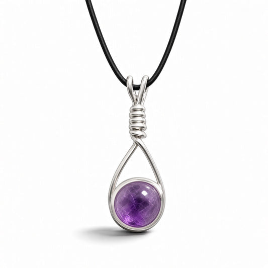 Handmade Wired Gemstone Jewellery Handmade Pendant Black Cord Necklace