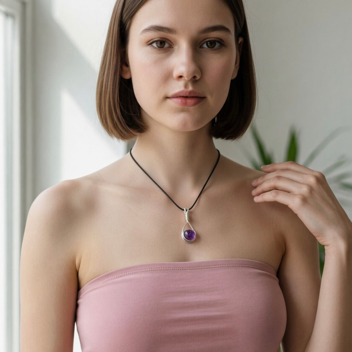 Handmade Wired Gemstone Jewellery Handmade Pendant Black Cord Necklace