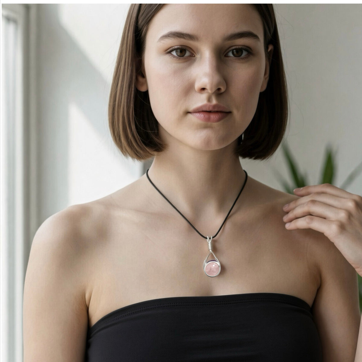 Handmade Wired Gemstone Jewellery Handmade Pendant Black Cord Necklace