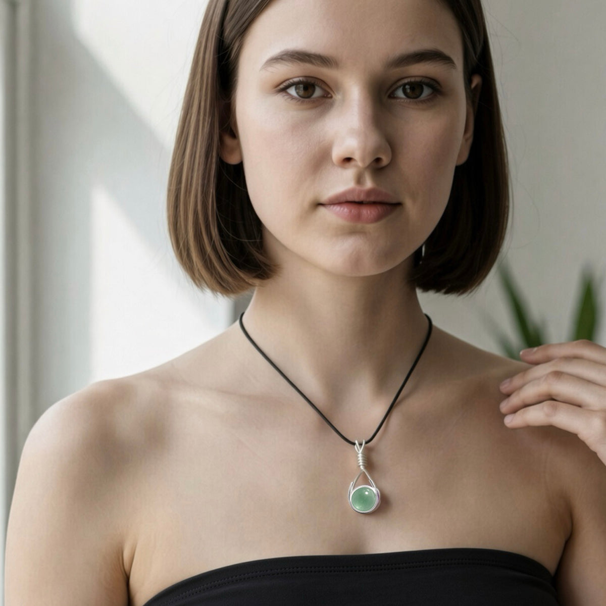 Handmade Wired Gemstone Jewellery Handmade Pendant Black Cord Necklace