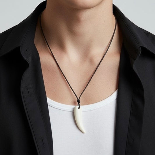 Wolf Tooth White Resin Pendant Necklace (Unisex)