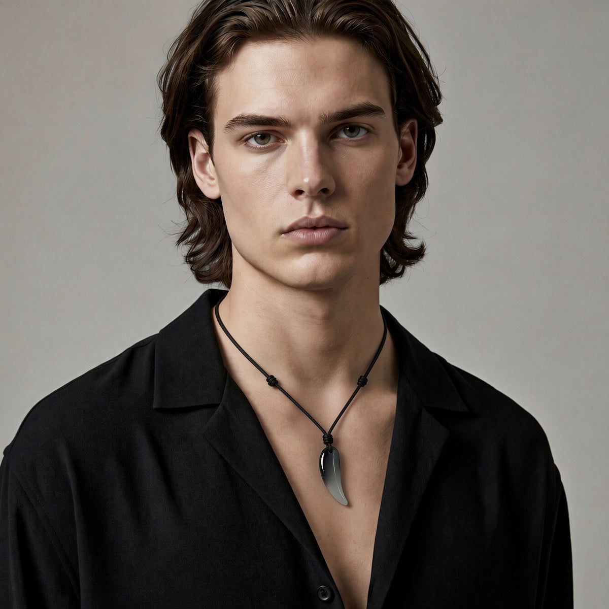 Wolf Tooth Glass White/Black Pendant Necklace (Unisex)