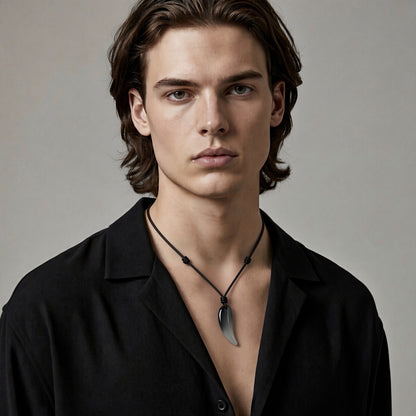 Wolf Tooth Glass White/Black Pendant Necklace (Unisex)