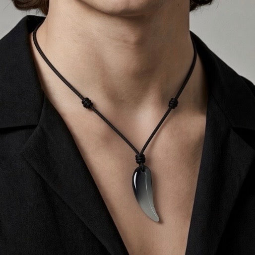 Wolf Tooth Glass White/Black Pendant Necklace (Unisex)