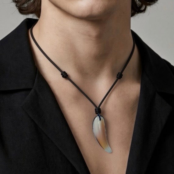 Wolf Tooth Glass White/Black Pendant Necklace (Unisex)