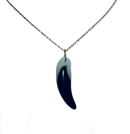 Wolf Tooth Glass White/Black Pendant Necklace (Unisex)