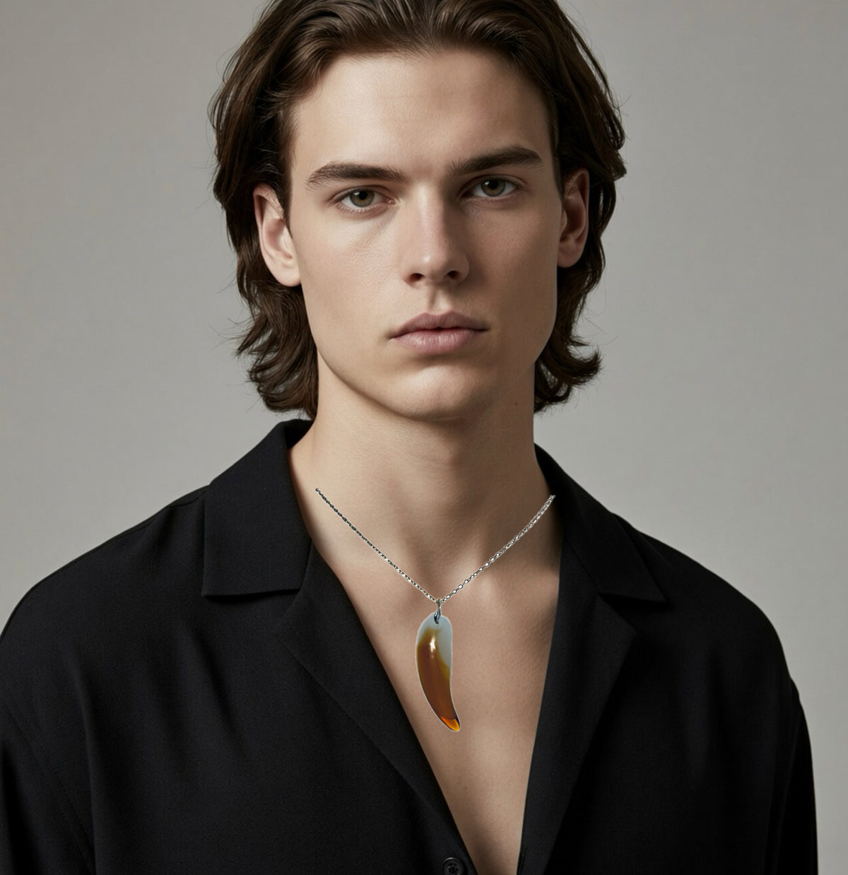 Wolf Tooth Glass White/Black Pendant Necklace (Unisex)