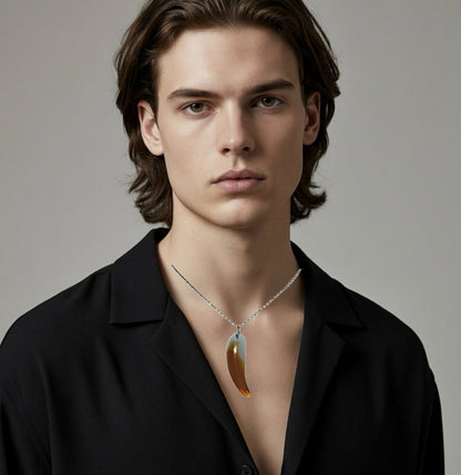 Wolf Tooth Glass White/Black Pendant Necklace (Unisex)