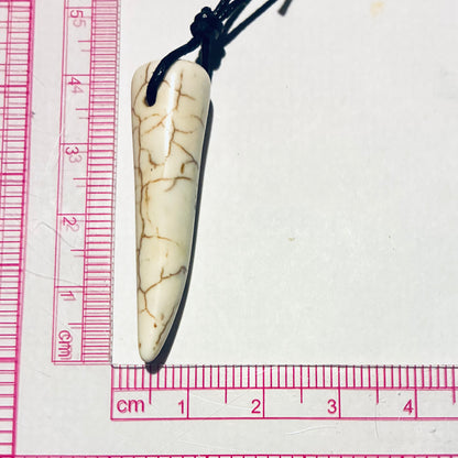 Men Wolf Tooth Howlite Gemstone Pendant Adjustable Cord Necklace