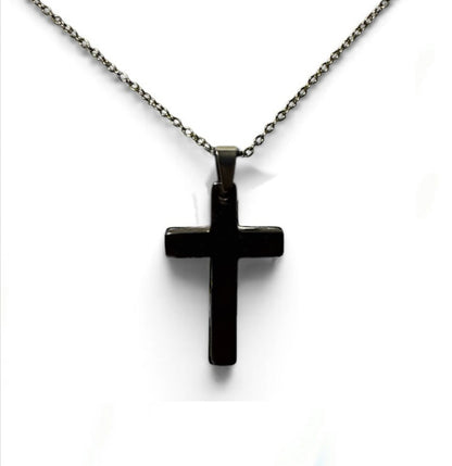 Cross Non Magnetic Hematite Pendant Necklace (Unisex)