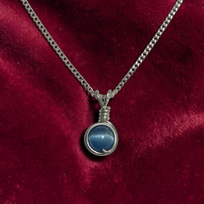 Handmade Wired Cat’s Eye Jewellery Handmade Pendant Silver Metal Chain Necklace