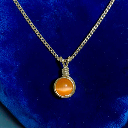 Handmade Wired Cat’s Eye Jewellery Handmade Pendant Silver Metal Chain Necklace