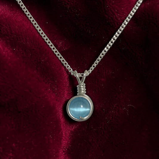 Handmade Wired Cat’s Eye Jewellery Handmade Pendant Silver Metal Chain Necklace
