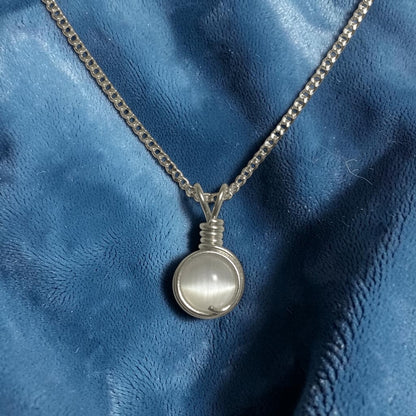 Handmade Wired Cat’s Eye Jewellery Handmade Pendant Silver Metal Chain Necklace
