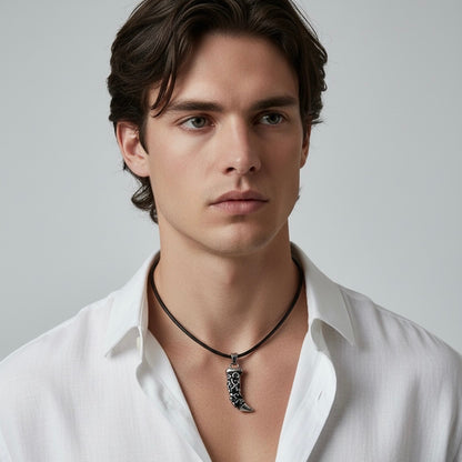 Tribal Viking Horn Claw Stainless Pendant Genuine Leather Cord Men Necklace