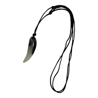 Wolf Tooth Glass White/Black Pendant Necklace (Unisex)