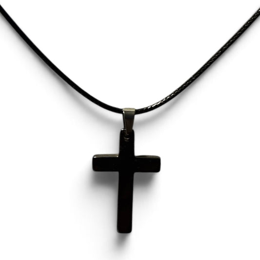 Cross Non Magnetic Hematite Pendant Necklace (Unisex)