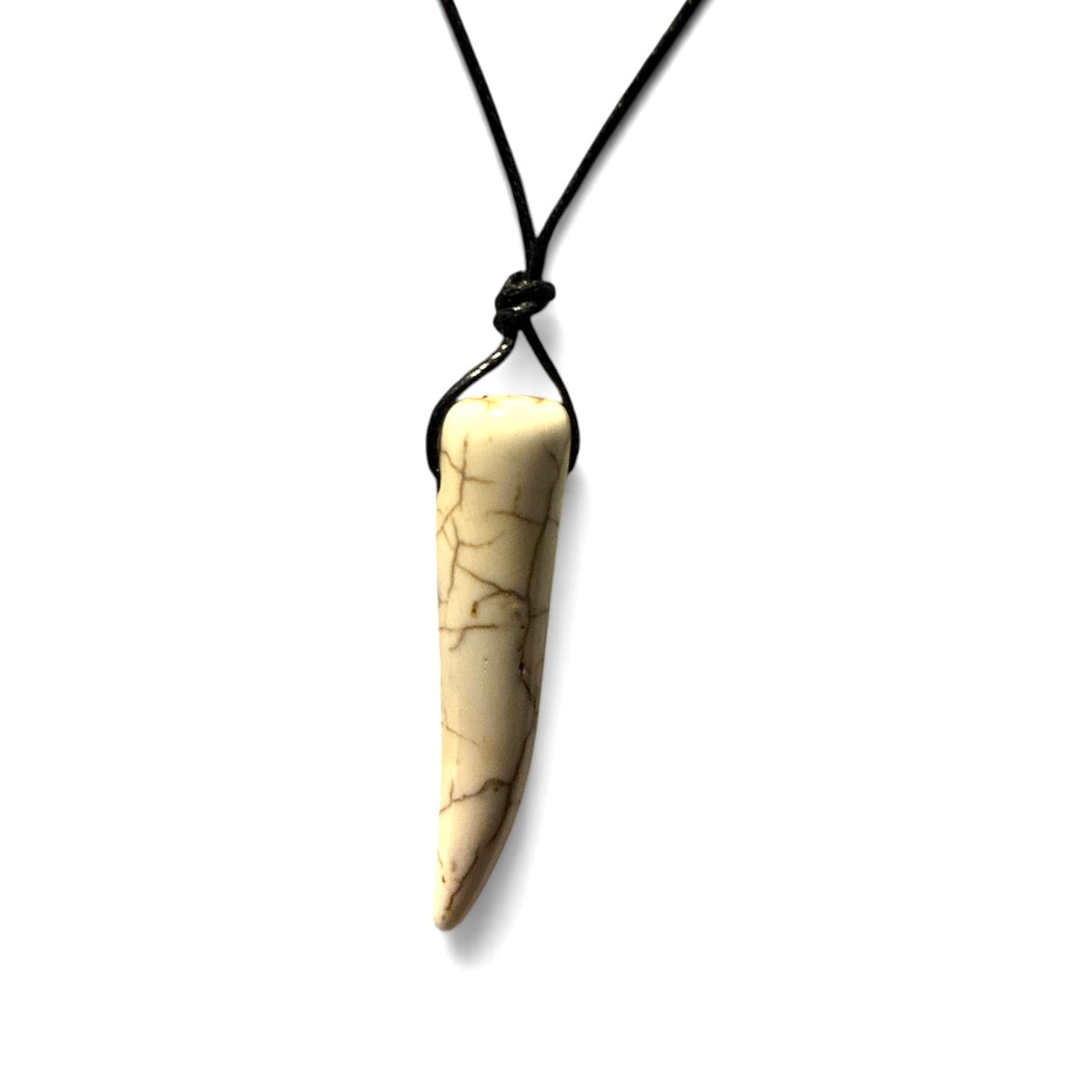 Men Wolf Tooth Howlite Gemstone Pendant Adjustable Cord Necklace