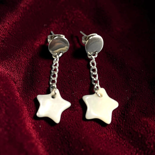 Star MOP Ivory Shell Handmade Dangling Stainless Steel Earrings