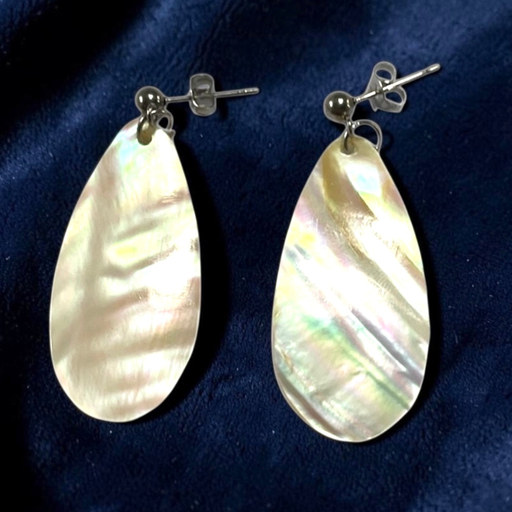 White MOP Shell Dangling Earring Charms in Stainless Steel Ball Stud Findings Handmade