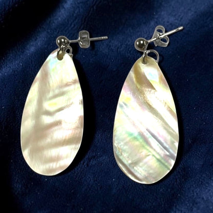 White MOP Shell Dangling Earring Charms in Stainless Steel Ball Stud Findings Handmade